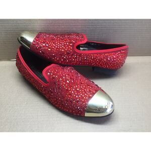 Fiesso By Aurelio Garcia Red Rhinestone Gold Toe Prom Loafers Mens Size 10